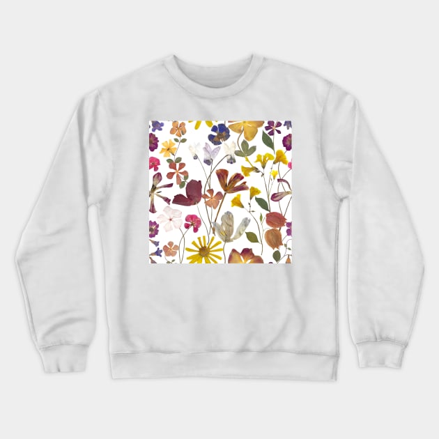 Pressed summer flowers seamless. Dry flowers composition. Romantic Spring blossom. Vibrant botanical print Crewneck Sweatshirt by likapix